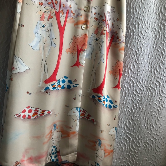 Aritzia Wilfred Champagne/Cornflower Shirt Dress Button-front Satin Midi Dress - Picture 8 of 16